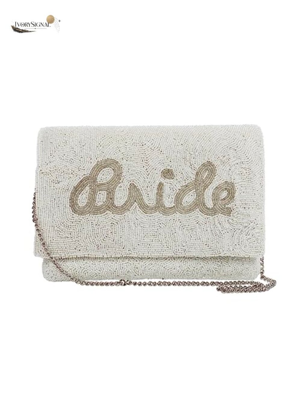 Beaded Evening Bags for Women, Ivory Seed Bead Clutch Purse with Chain